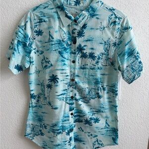 Roberta Oaks Honolulu Aloha Blue Tropical Print Women's Shirt - L